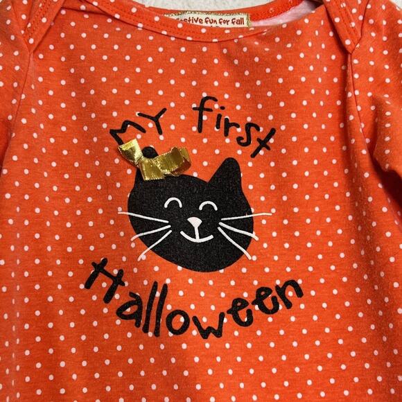 My First Halloween Infant Body Suit 6-9 mos Orange Polka Dot Black Cat One Piece - Picture 2 of 4